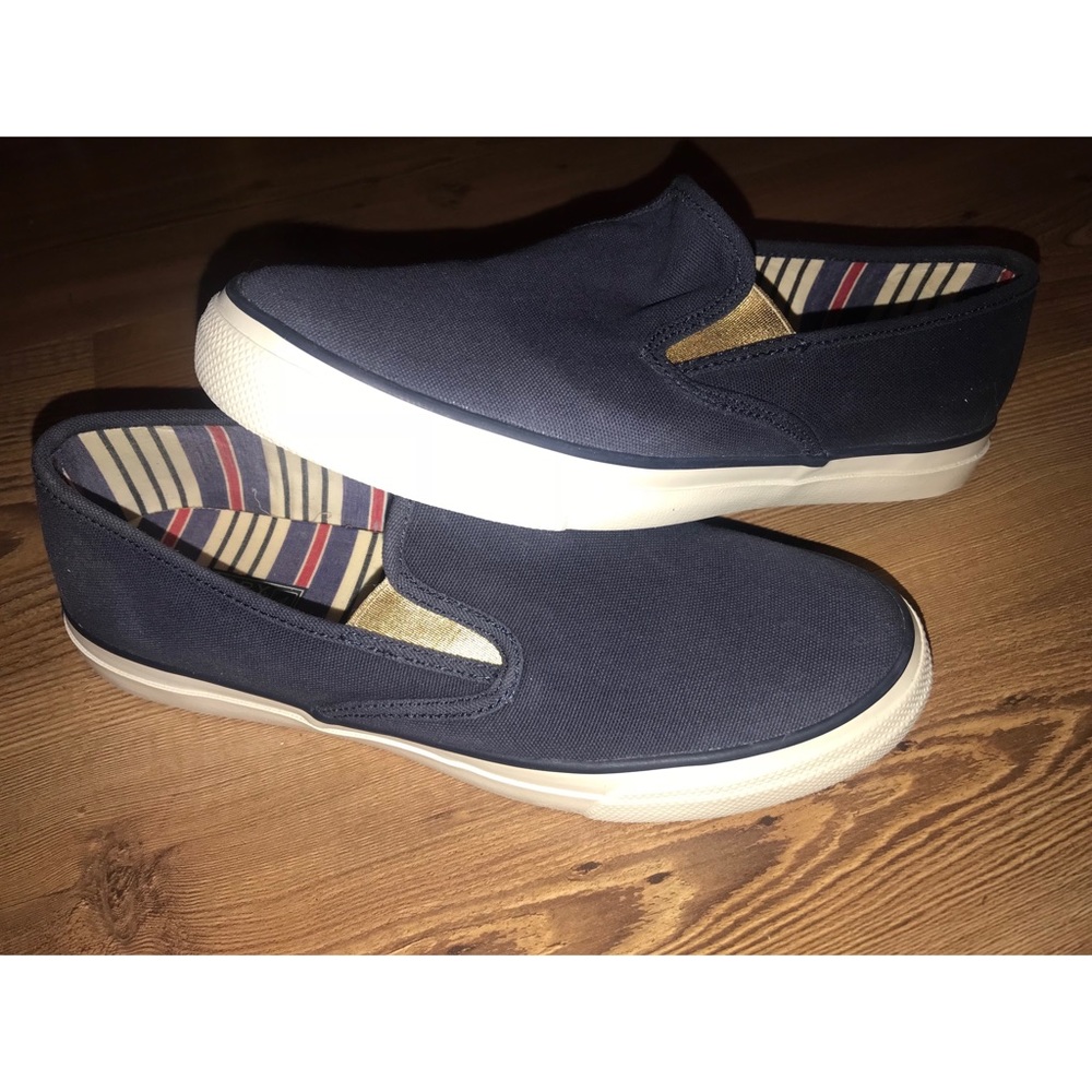 Navy blue Sperry slip ons
